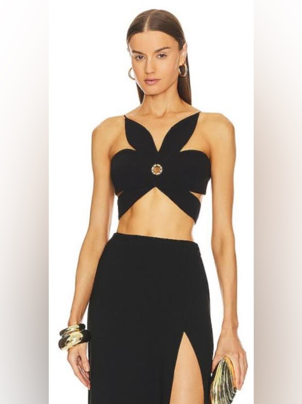 Ronny Kobo Black Floral Cutout Crop Top